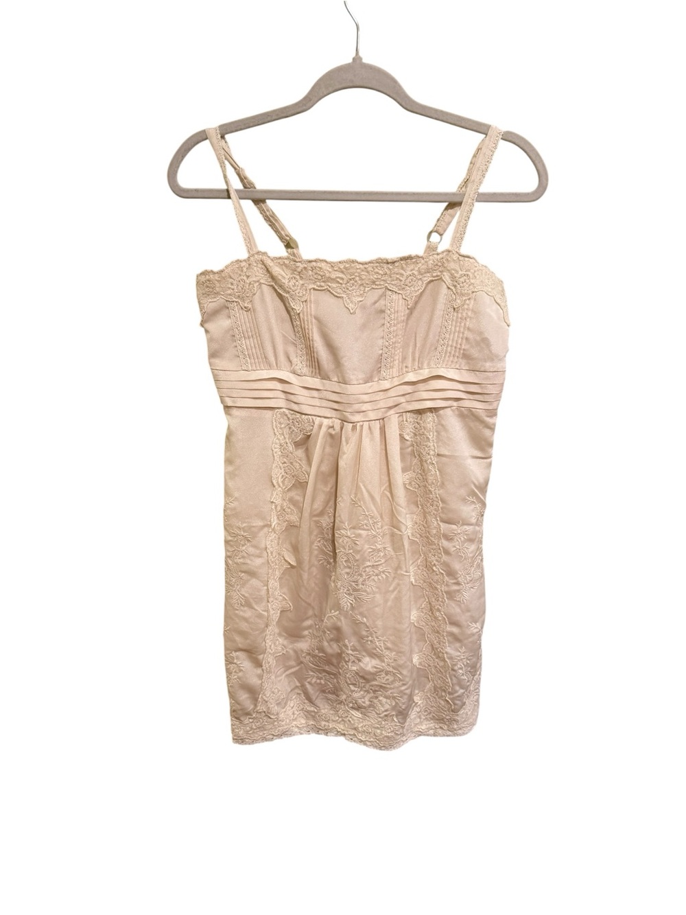 Love21 Cream Cotton & Mixed Materials Embroidered & Lace-Trim Mini Dress -Size M